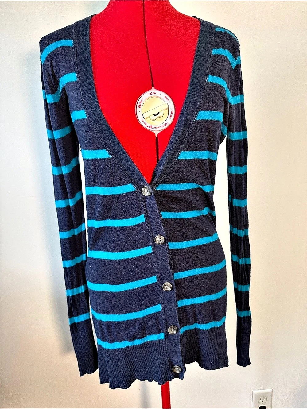 Vintage Y2K Mossimo Supply Co. Blue/Teal Striped Button Front Long Cardigan